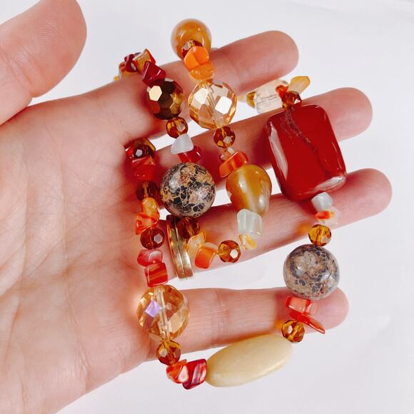 VTG Semi Precious Gemstone Chunky Beaded Fall Autumn Necklace Earth Tone Y2K - Picture 3 of 11